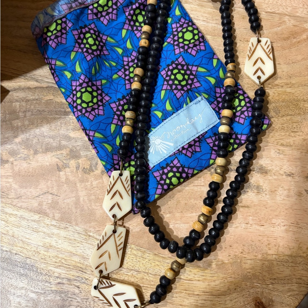 Noonday Collection Black and Cream Beaded Necklace (made in India)